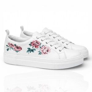 J Slides NYC Adele Floral Leather Slip On Sneakers Women’s 8 White Platform